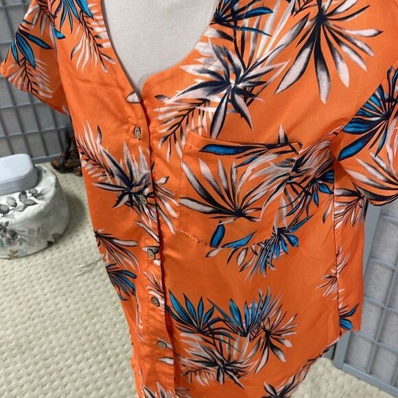 Ekouaer Tropical Orange Button-Up Shirt and Shorts Set, Women’s Small - Picture 6 of 9